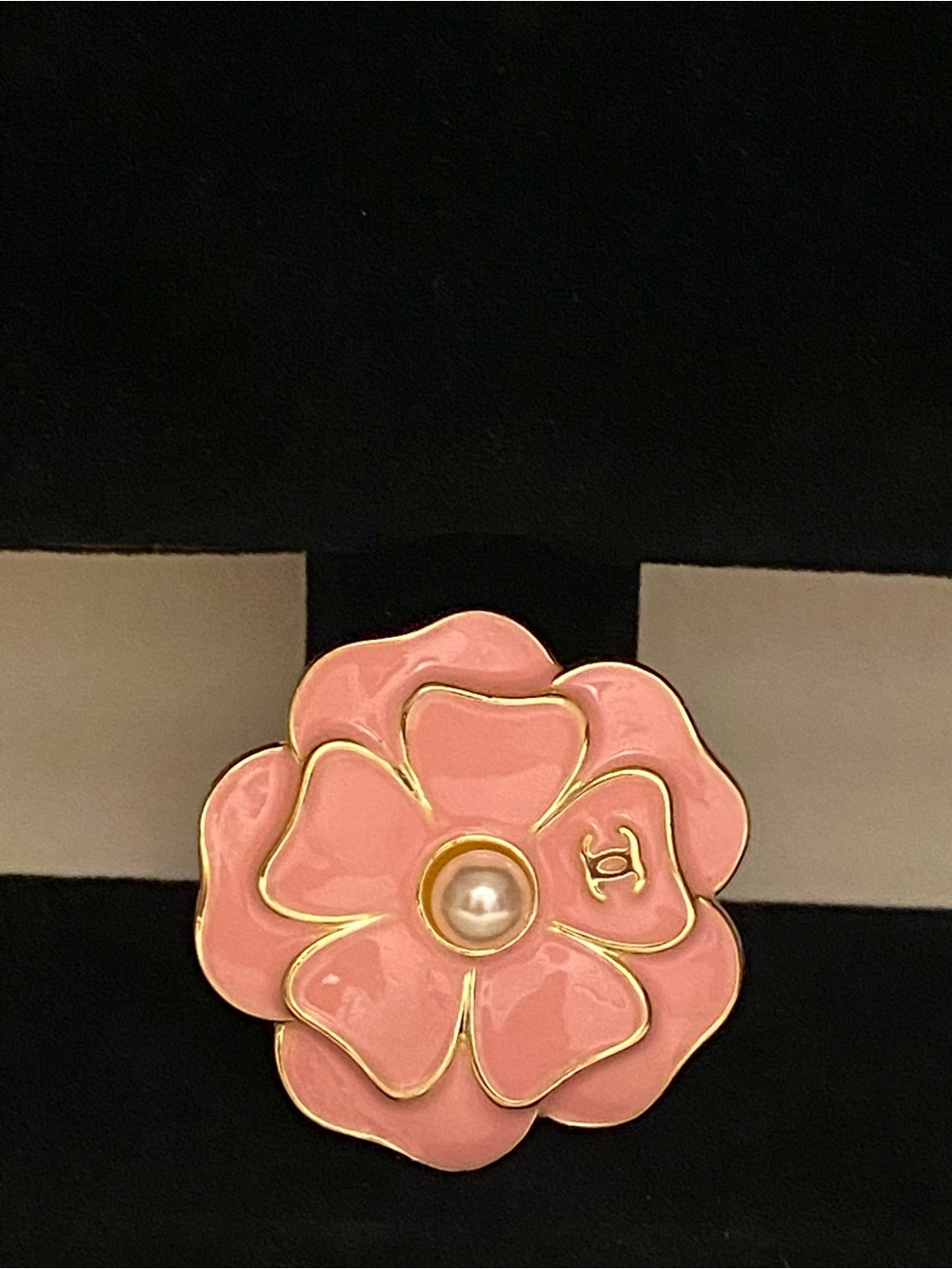 Fashion Jewelry Pink Enamel Camellia Brooch C-C -with Pearl Accent Large